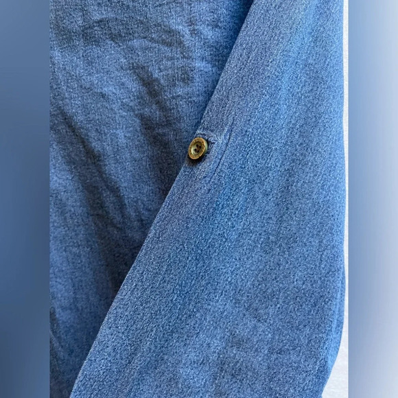 Massimo Dutti Slim Fit denim button shirt floral collar Sz XXL - Picture 4 of 9